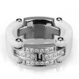 High polished (no plating) Stainless Steel Ring with Ceramic  in White
