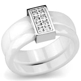High polished (no plating) Stainless Steel Ring with Ceramic  in White