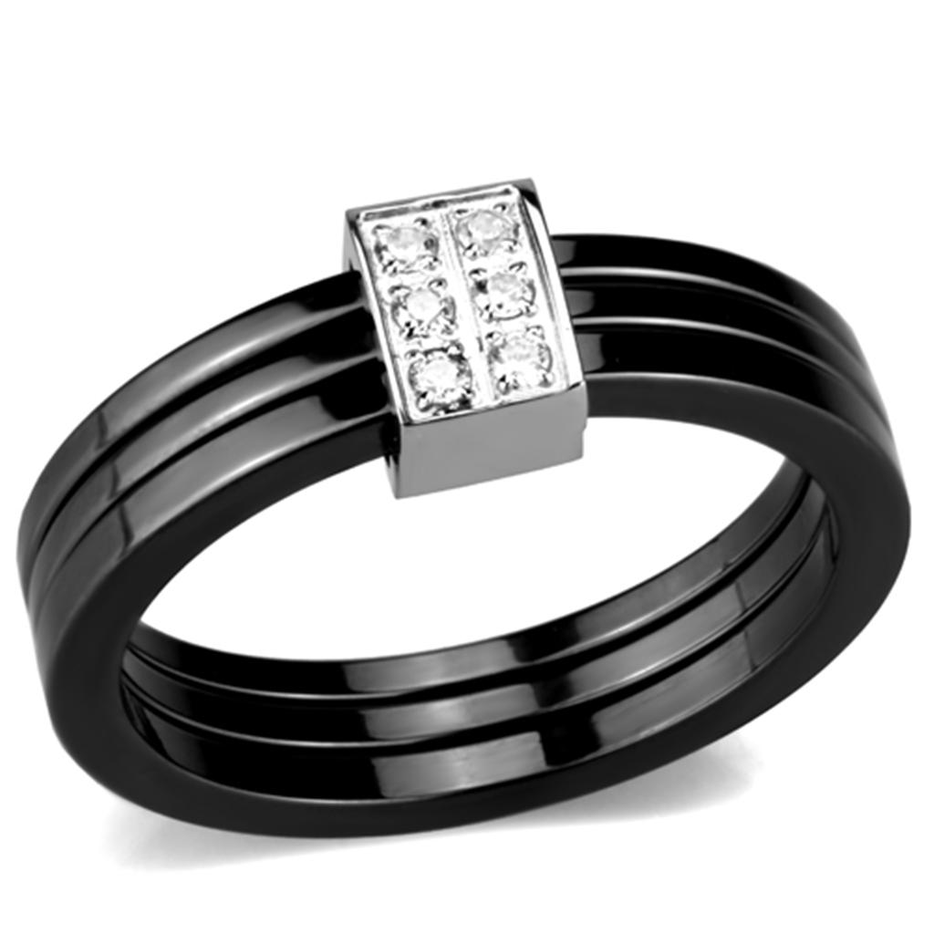 High polished (no plating) Stainless Steel Ring with Ceramic  in Jet