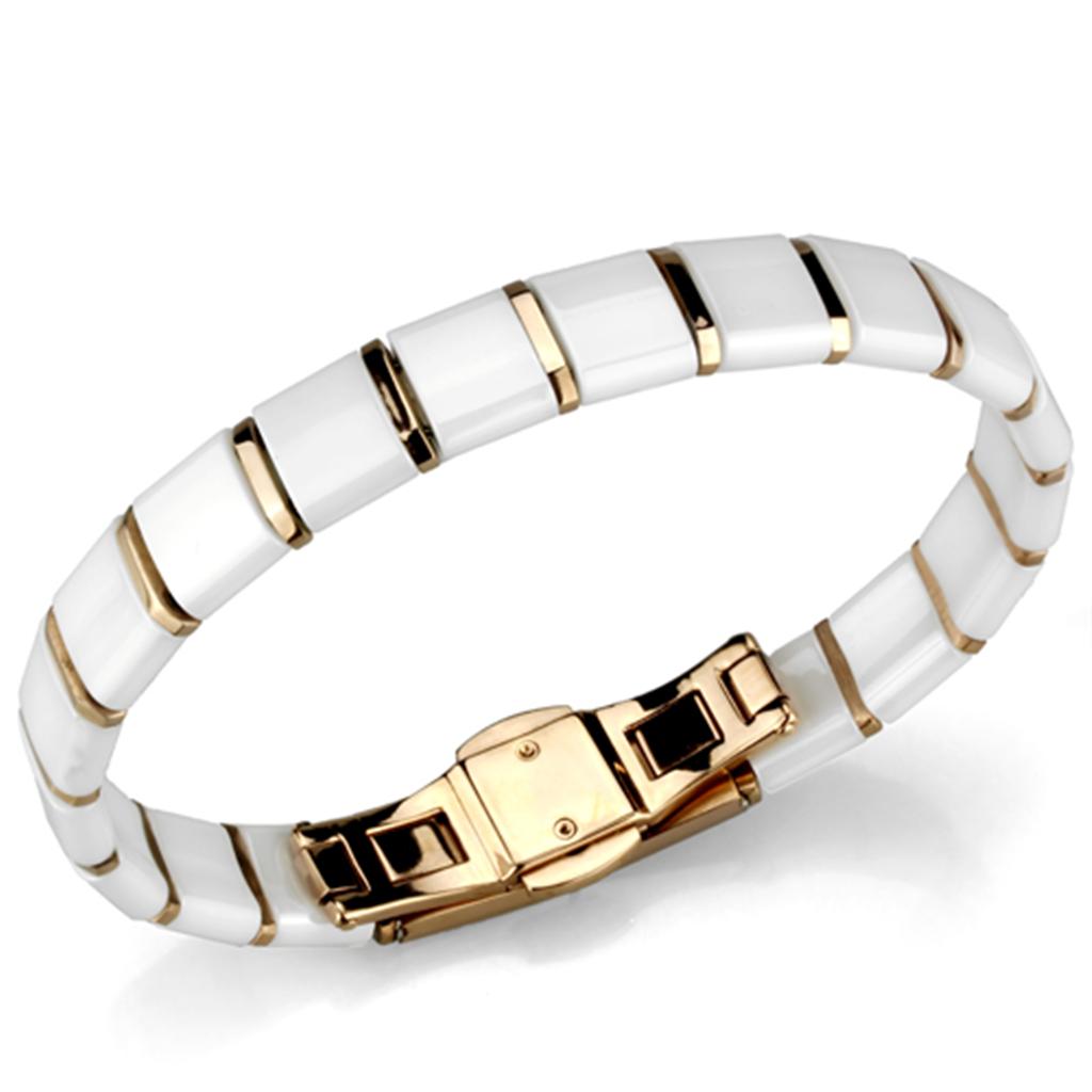 IP Rose Gold(Ion Plating) Stainless Steel Bracelet with Ceramic  in White