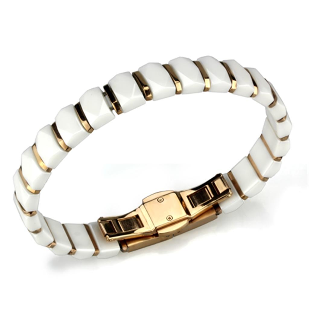 IP Rose Gold(Ion Plating) Stainless Steel Bracelet with Ceramic  in White