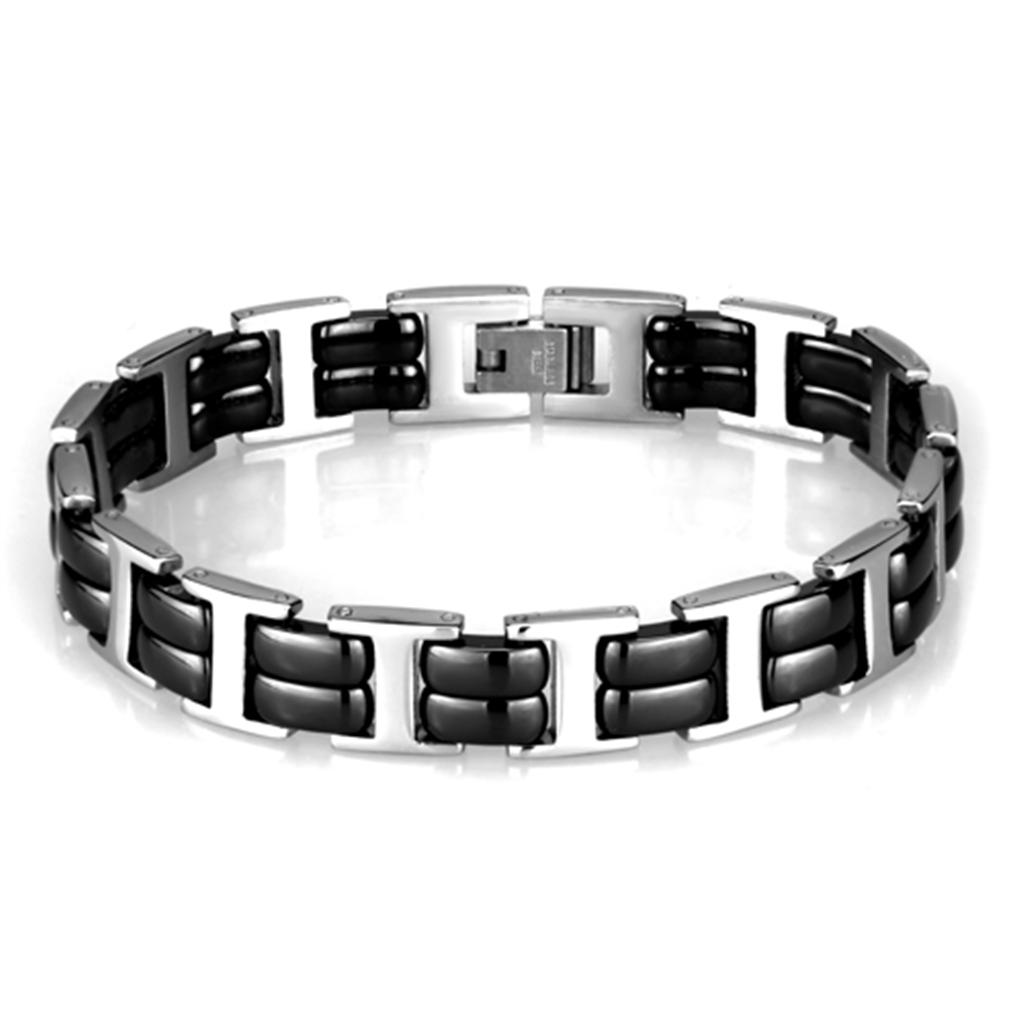 High polished (no plating) Stainless Steel Bracelet with Ceramic  in Jet