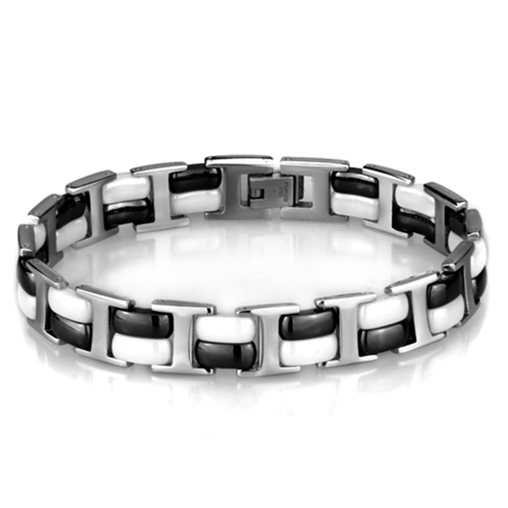 High polished (no plating) Stainless Steel Bracelet with Ceramic  in Jet
