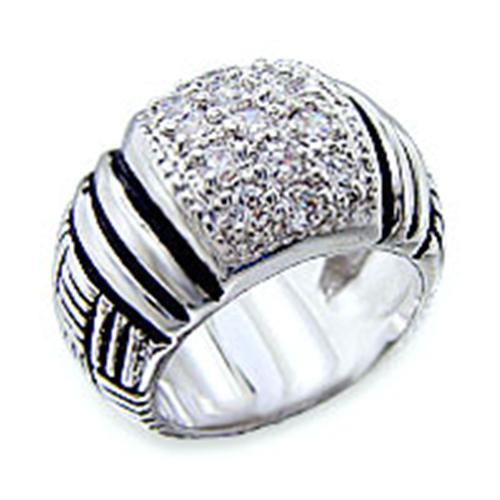 Rhodium Brass Ring with AAA Grade CZ  in Clear