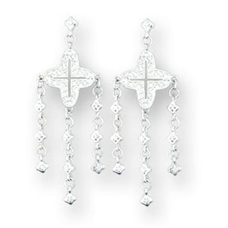414222 - High-Polished 925 Sterling Silver Earrings with AAA Grade CZ  in Clear