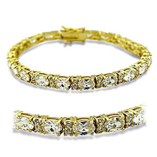 Gold Brass Bracelet with AAA Grade CZ  in Clear
