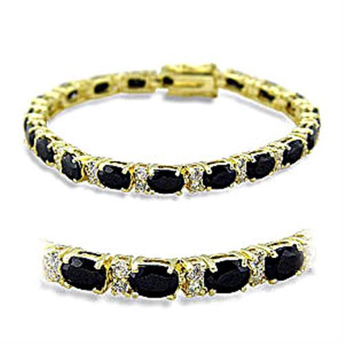 Gold Brass Bracelet with AAA Grade CZ  in Jet