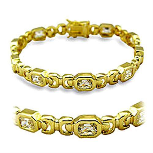 Gold Brass Bracelet with AAA Grade CZ  in Clear