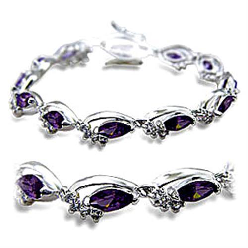 Rhodium Brass Bracelet with AAA Grade CZ  in Amethyst