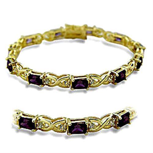 Gold Brass Bracelet with AAA Grade CZ  in Amethyst