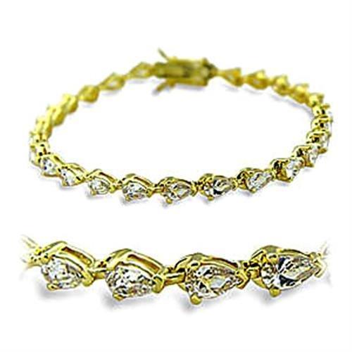 Gold Brass Bracelet with AAA Grade CZ  in Clear