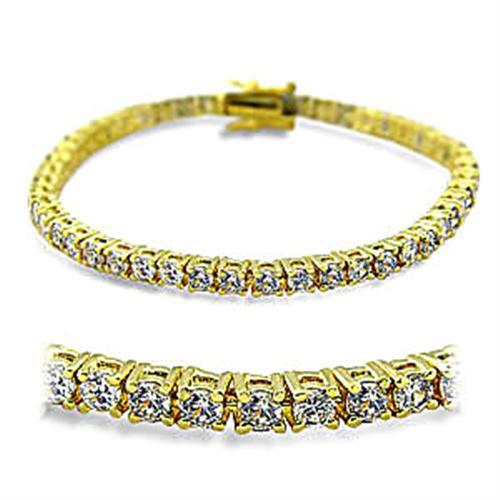 Gold Brass Bracelet with AAA Grade CZ  in Clear