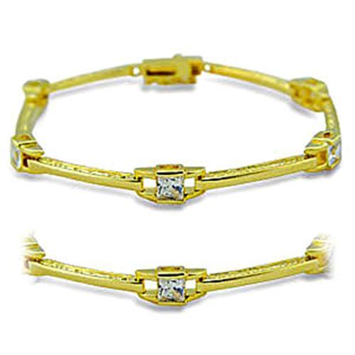 Gold Brass Bracelet with AAA Grade CZ  in Clear