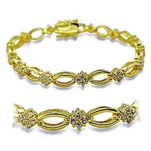 Gold Brass Bracelet with AAA Grade CZ  in Clear