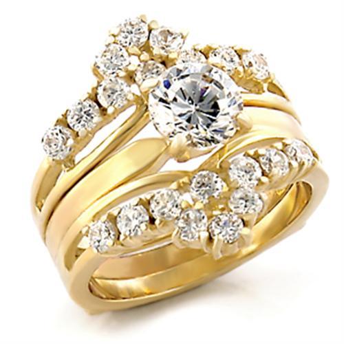 IP Gold(Ion Plating) Stainless Steel Ring with AAA Grade CZ  in Clear