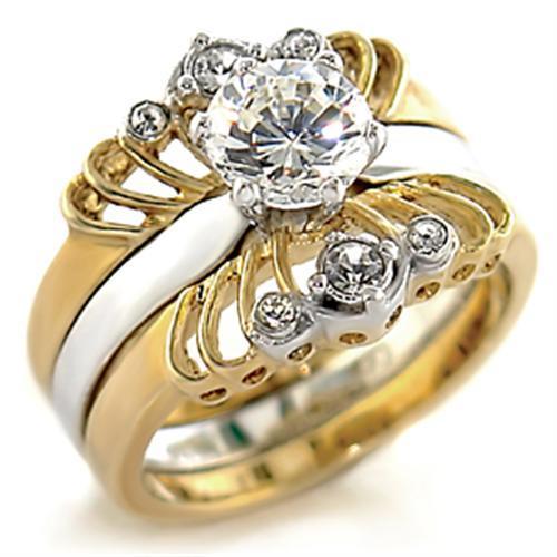Gold+Rhodium Brass Ring with AAA Grade CZ  in Clear