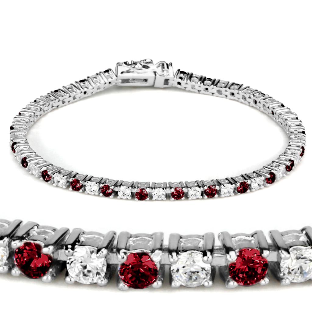 Rhodium Brass Bracelet with Synthetic Garnet in Ruby