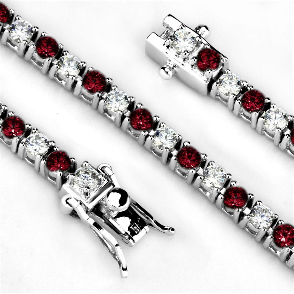 Rhodium Brass Bracelet with Synthetic Garnet in Ruby