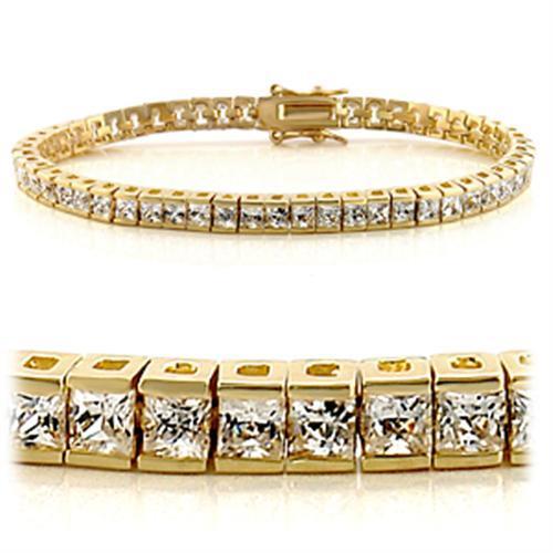 Gold Brass Bracelet with AAA Grade CZ  in Clear