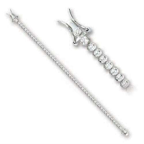 Rhodium Brass Bracelet with AAA Grade CZ  in Clear