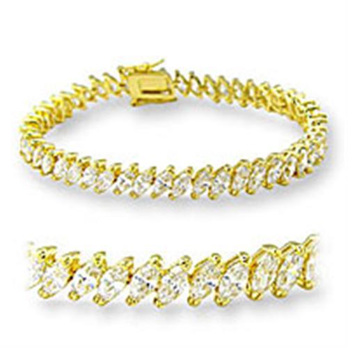 Gold Brass Bracelet with AAA Grade CZ  in Clear