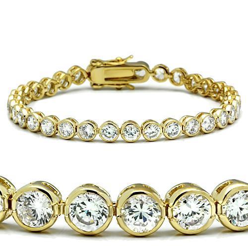 Gold Brass Bracelet with AAA Grade CZ  in Clear