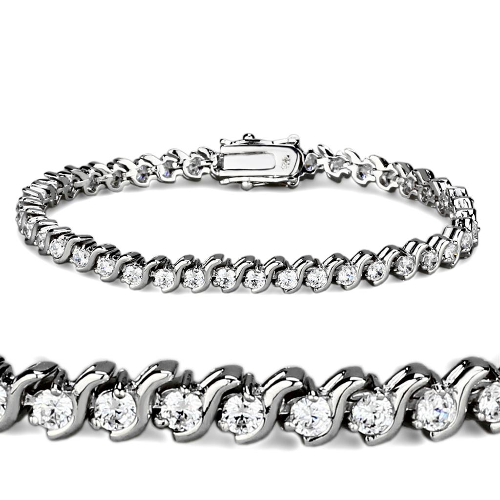 Rhodium Brass Bracelet with AAA Grade CZ  in Clear