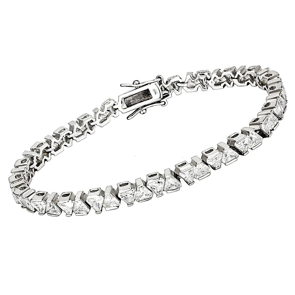 Rhodium Brass Bracelet with AAA Grade CZ  in Clear