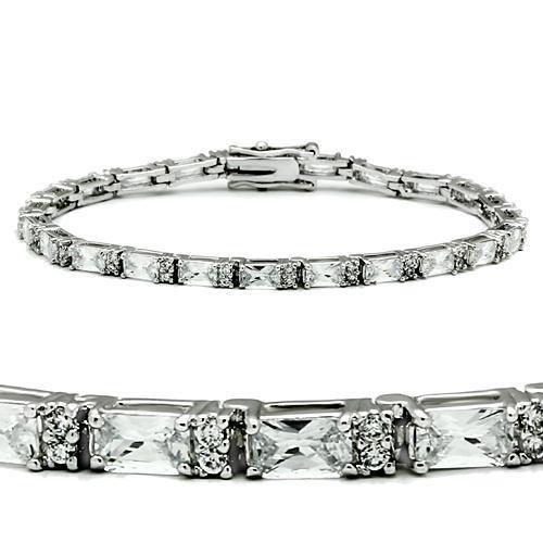 Rhodium Brass Bracelet with AAA Grade CZ  in Clear