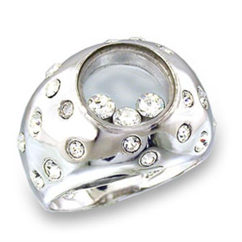 High-Polished 925 Sterling Silver Ring with Top Grade Crystal  in Clear