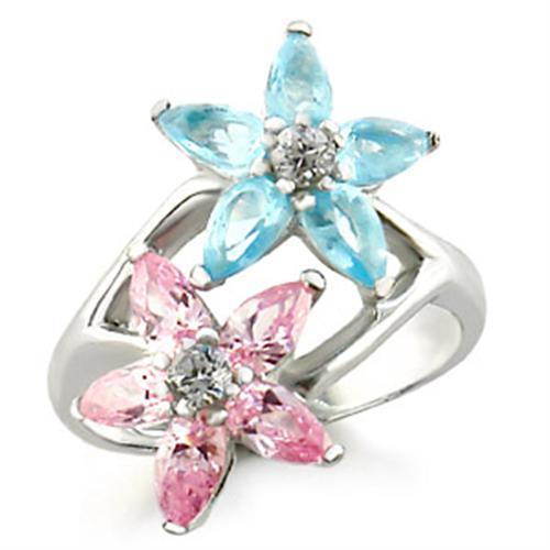 High-Polished 925 Sterling Silver Ring with AAA Grade CZ  in Multi Color