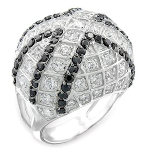 Rhodium + Ruthenium 925 Sterling Silver Ring with AAA Grade CZ  in Jet