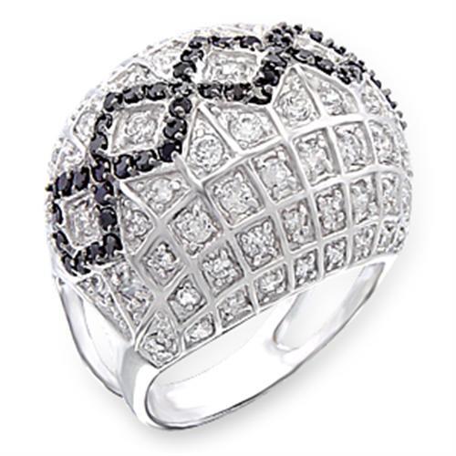 Rhodium + Ruthenium 925 Sterling Silver Ring with AAA Grade CZ  in Jet