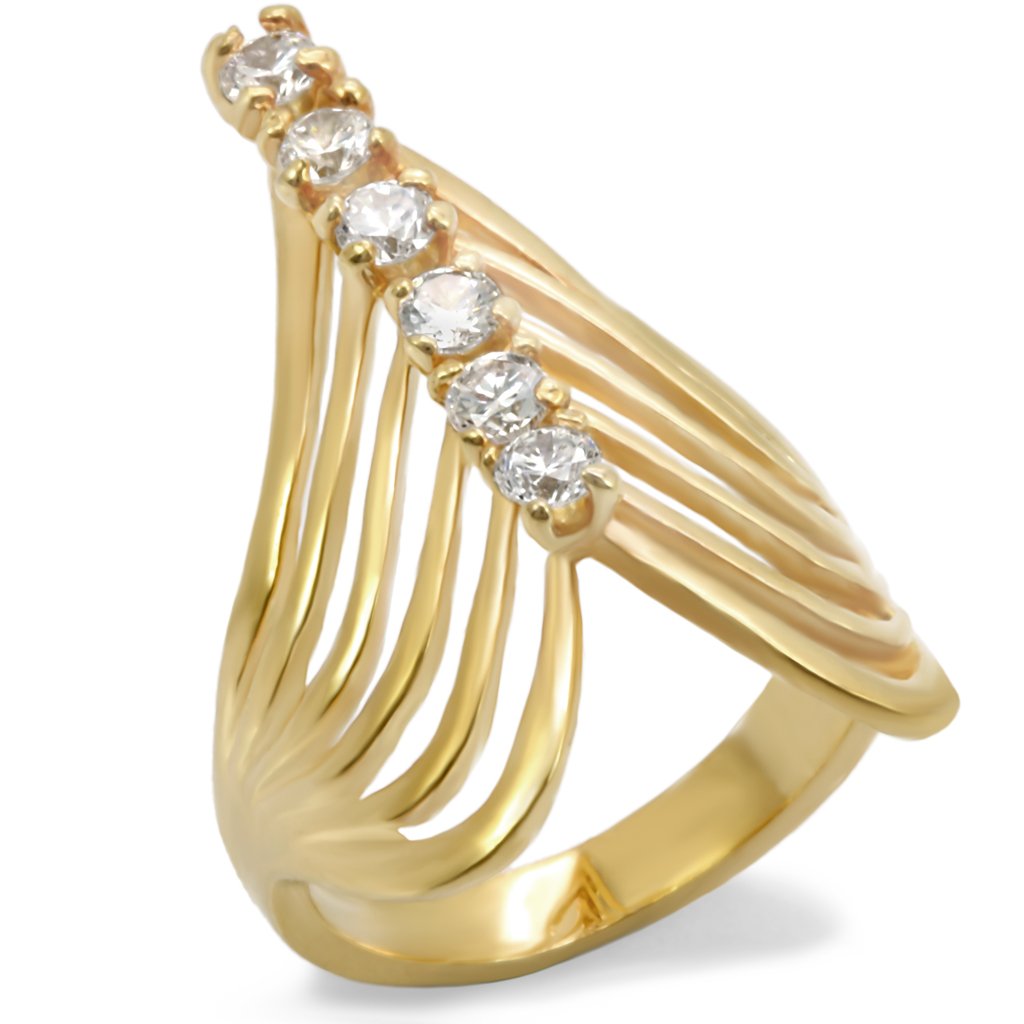 Gold Brass Ring with AAA Grade CZ  in Clear