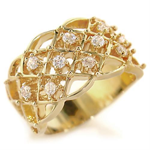 Gold Brass Ring with AAA Grade CZ  in Clear
