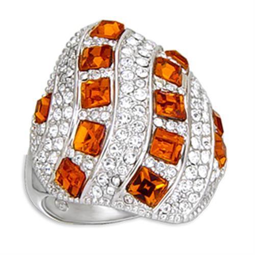 Rhodium Brass Ring with Top Grade Crystal  in Topaz