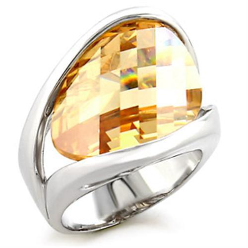 Rhodium Brass Ring with AAA Grade CZ  in Champagne