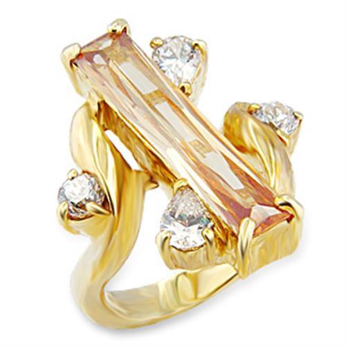 Gold Brass Ring with AAA Grade CZ  in Champagne