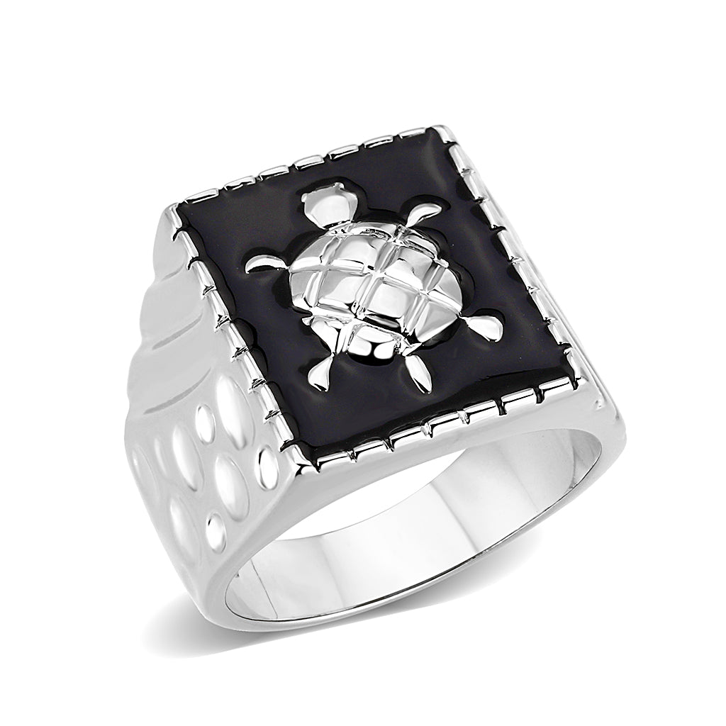 Brass Ring with Epoxy  in Jet Rhodium Plated