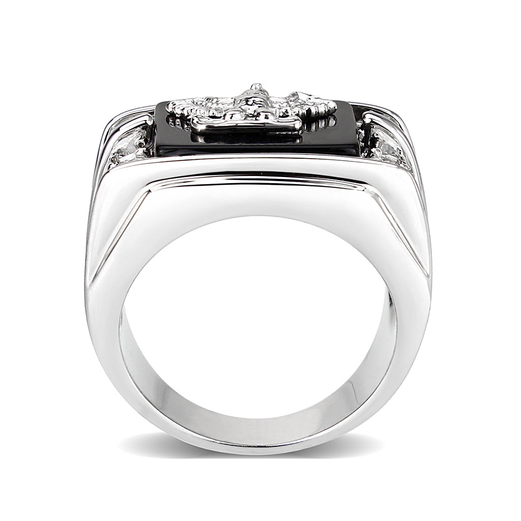 Brass Ring with Epoxy  in Jet Rhodium Plated