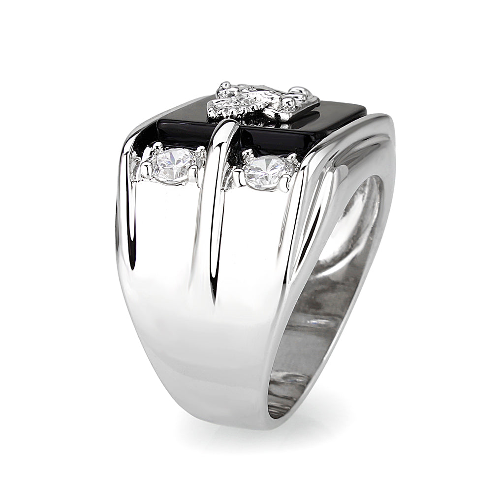 Brass Ring with Epoxy  in Jet Rhodium Plated