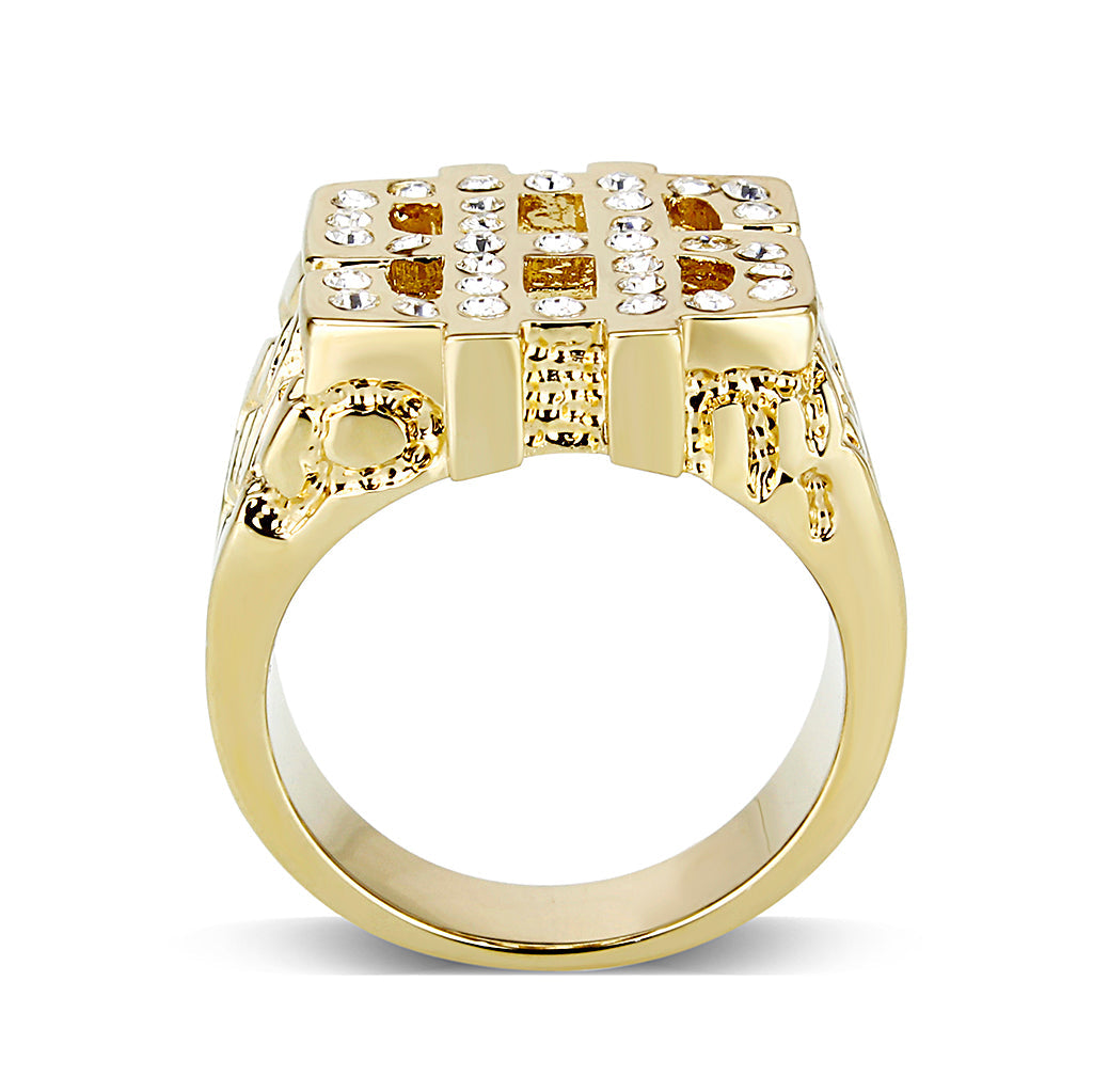 Brass Ring with Top Grade Crystal  in Clear Gold Plated