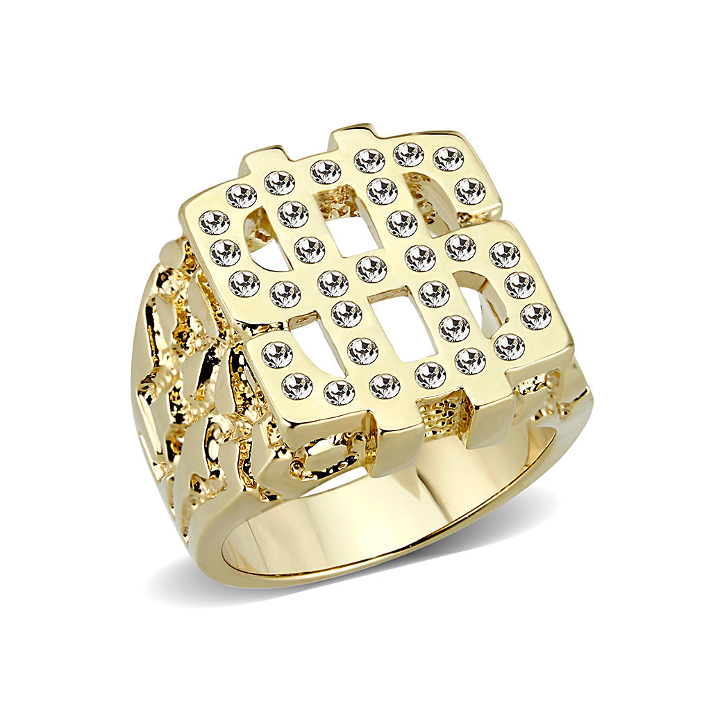 Brass Ring with Top Grade Crystal  in Clear Gold Plated