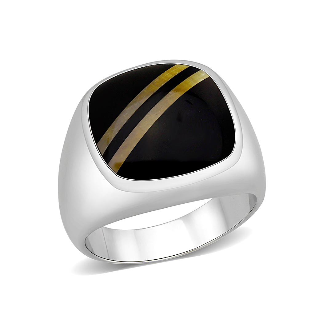 Brass Ring with Epoxy  in Jet Rhodium Plated