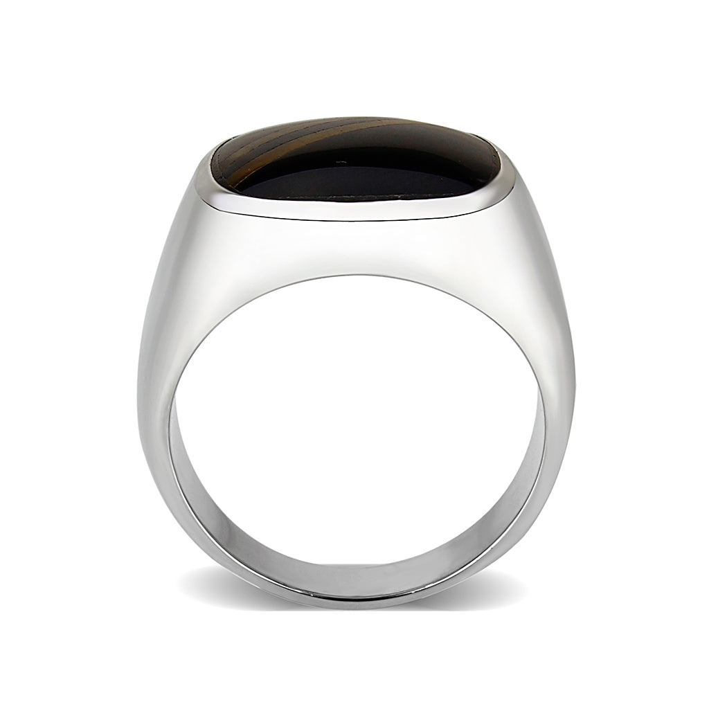 Brass Ring with Epoxy  in Jet Rhodium Plated