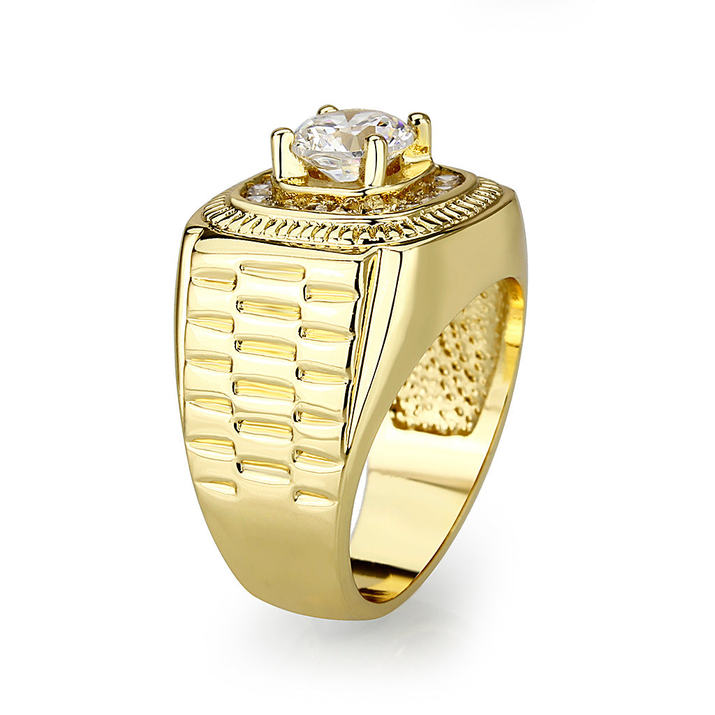Brass Ring with  CZ  in Clear Gold Plated