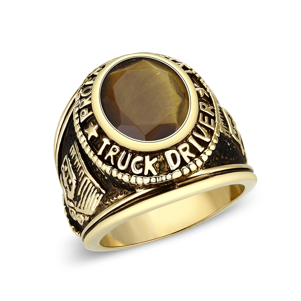 Ion Gold Plated  Brass Ring with Tiger Eye Stone