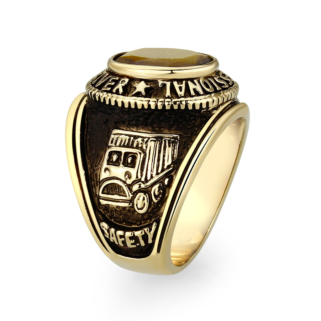 Ion Gold Plated  Brass Ring with Tiger Eye Stone
