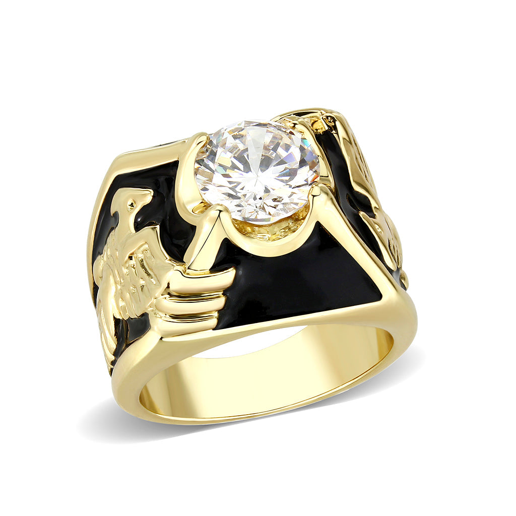 Ion Gold Plated  Brass Ring with Clear CZ Stone