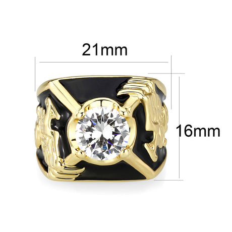 Ion Gold Plated  Brass Ring with Clear CZ Stone